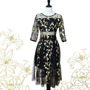 Sheer Embroidered Floral Dress